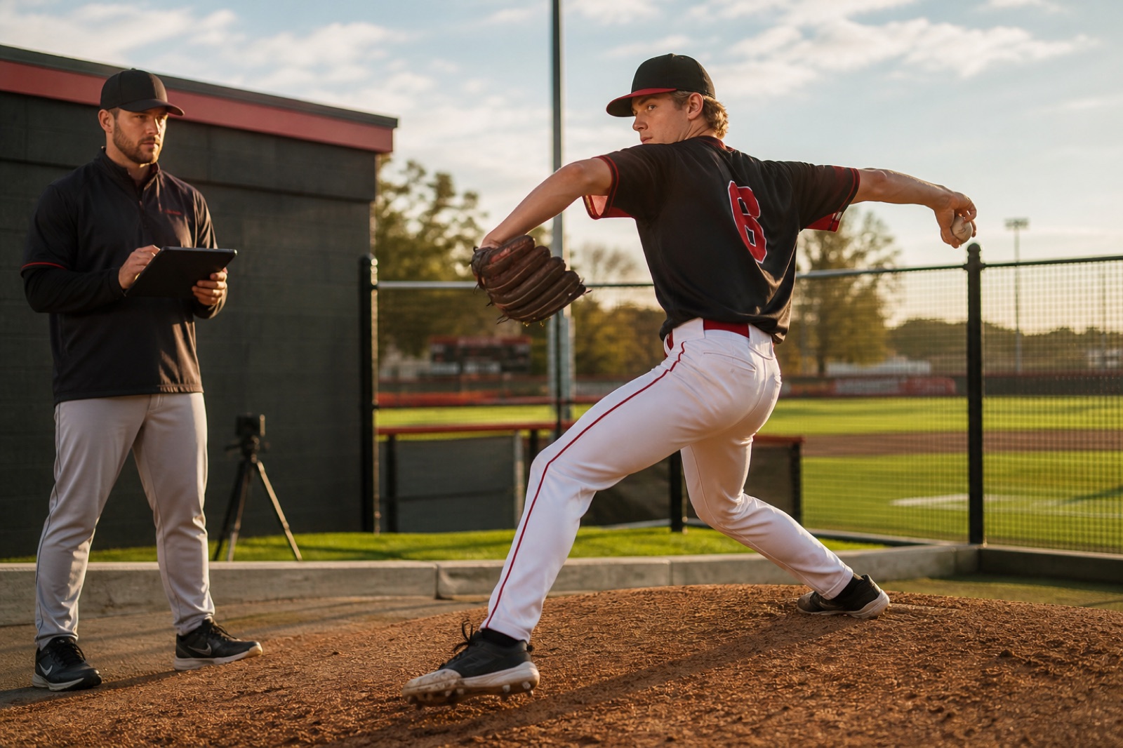 Pitcher completing a coached bullpen