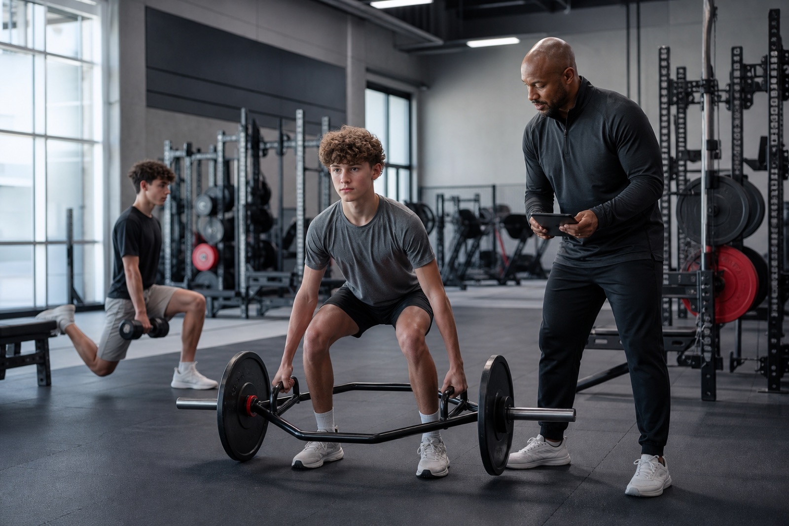 Athletes completing a supervised strength workout
